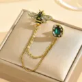 Spilla ape con strass catena cristallo spilla accessorio abito vintage di lusso - Stile Ape Vintage Oro Pietra Verde Catena (3128)