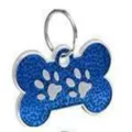Blauer knochenformiger Haustier ID-Anhanger mit Pfotenabdruck und Metallring fur Halsband - 30*18mm / Dunkelblau