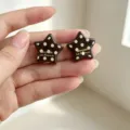 Retro weinrote Punkte Stern Ohrstecker koreanische süße coole Harz Ohrringe für Damen Alltag - Stern-Stil / Dunkelbraun Punkte Stern
