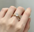 Eleganter goldener verstellbarer Offener Ring mit funkelndem Zirkonia und Blatt-Design. - Blatt Weißer Strass / Gold