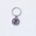 Cute cartoon bee metal keychain with purple enamel round pendant for keys and bag decoration. - Honey Bee Style