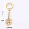 Gold rhinestone dollar sign keychain with ring and chain, stylish bag pendant accessory. - Imitation Gold