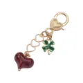 Porte-clés en alliage doré avec cœurs creux, pendentif cœur rouge et charm trèfle vert pour sacs. - Cœur Rouge