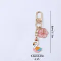 Cute cartoon flamingo flower metal keychain bag pendant charm length 8cm weight 6.5g - Crown Flamingo Style / 8x1.6cm / Pink