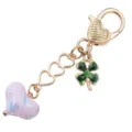 Porte-clés trèfle en alliage doré, pendentif sac cœur rose, accessoire mignon pour clés. - Cœur Rose