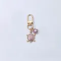 Gold metal turtle and flower keychain pink rhinestone bag charm cute accessory gift variant - Purple Turtle / Purple