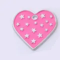 Roze hartvormige huisdier hondenpenning met zilveren sterren metalen puppy halsband hanger. - Roze Hart