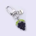 Cute purple rhinestone grape keychain with green enamel leaves, metal alloy cute bag charm pendant. - Silver Purple Rhinestone