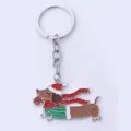 Portachiavi bassotto di Natale carino anello chiave in metallo regalo festivo - Cane Bassotto di Natale Argento / Argento