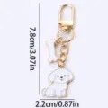 Porte-cles mignonne chien caniche blanc et os pendentif en metal accessoire sac cadeau 7.8cm - Bichon Frise et Os