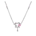 Exquisite rosa Zirkonia Schmelzherz Halskette mit filigranen Perlenkettendetails für Damen. - Rosa Zirkonia Herz Stil
