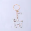 Cute cartoon white poodle metal keychain bag pendant charm cute puppy accessory gift decor - Gold Teddy White + Gold Bone