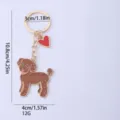 Cute poodle metal keychain with red heart charm, bag pendant decoration, size 10.8x4cm. - Gold Teddy Brown + Gold Red Heart