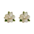 Vintage white enamel flower earrings with gold trim and pearl center, elegant botanical jewelry for women. - Enamel Flower Stud Earrings