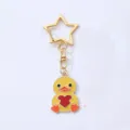 Cute cartoon yellow duck keychain with star clasp metal pendant for bag charm accessory - Heart Duck