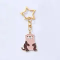 Cute cartoon animal metal keychain with star clasp, pink otter pendant accessory. - Cute Otter