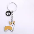 Cute cartoon Corgi metal keychain with cute paw print pendant enamel keyring accessory - Yellow Corgi with Paw Print