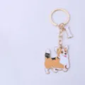 Cute metal corgi dog keychain and bone charm for keys and bags. Enamel keyring accessory. - Yellow Corgi with Bone