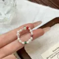 French style handmade beaded ring with pearls and colorful crystals, sweet daily jewelry. - Fresh Colorful Sugar Cube Pearl Beaded Rings