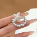 Anillo elastico de perla de imitacion de estrella de mar fresca coreana diseño de nicho joyas - Anillos de perlas de estrella de mar