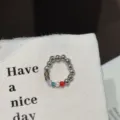 Korean sweet-cool colorful crystal silver bead ring, elastic finger ring for daily wear. - Contrast Colorful Beads and Silver Bead Beaded Rings