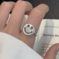 Anillo abierto de carita feliz en plata para mujer tendencia moda ajustable joya estetica - Anillo de cobre - 2