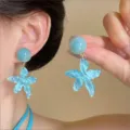 Blaue Seestern Ohrringe Sommer Strand Urlaub Dopamin Stil Harz Schmuck Damen - Blaue Seestern-Ohrstecker