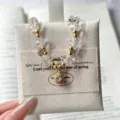 Klares Kristall kleine Goldperlen Armband Vintage runder Diamant Anhänger minimalistisch - Klar Kristallsplitter Goldperlen Armband