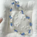 Meerblaues facettiertes Kristall Perlen Perlenkette Vintage Goldkugel Schlüsselbeinkette Damen - Meersalz Blau Facettierter Kristall Perle Spleißen