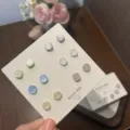 Colorful Square Cat Eye Stud Earrings Set Sweet Aesthetic Minimalist Ear Jewelry New - Colorful Starry Sky Sets