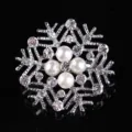 Detailed close-up of a stunning silver snowflake brooch with sparkling crystals and white pearls. - X18 Silver Snowflake Style / Silver