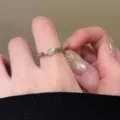 Schicker mehrfarbiger Perlenring für Damen, minimalistischer Edelstein Fingerring Schmuck. - Rundperle Stil