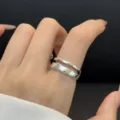 Anillo de plata doble irregular estilo coreano, anillo abierto de tendencia para mujer. - Anillo de cobre - 12