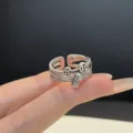 Anillo abierto multicapa plateado con dije de cacahuete y moneda joyería de moda - Anillo de cobre - 14