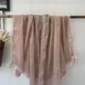 Elegant women solid color lightweight scarf featuring delicate lace edge and bow detail. - Pink