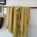 Yellow lace edge scarf shawl for women, lightweight spring summer solid color design detail. - Yellow