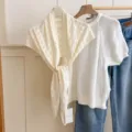 Solid color hollow knit triangular scarf women spring summer fashion versatile neck wrap shawl. - Off White