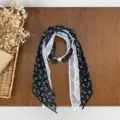 Women black and white lace patchwork silk scarf elegant neckerchief with pearl buckle accessory. - Black