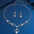 Elegante Strass Halskette Ohrringe Set Hochzeit Braut Kristall Quadrat Schmuck Zubehör - Gold