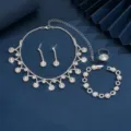 Elegante sprankelende zilveren strass bruids sieraden set ketting oorbellen - Wit