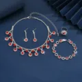 Zilverkleurige strass rode kristal ketting oorbellen armband ring sieradenset voor dames. - Rood