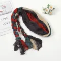 Multicolor patchwork pleated braided scarf for women, stylish sunshade headscarf for travel. - Spliced Red and Green