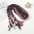 Detailed view of the multi-color braided pleated scarf headscarf with unique twisted design. - Spliced Gray Beige Pink