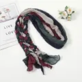 Spliced Pleated Braided Headscarf Versatile Sun Protection Crinkle Scarf for Women Travel Photo - Navy Splicing