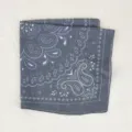 Detail shot of a soft blue floral paisley square scarf, elegant accessory for women. - Haze Blue
