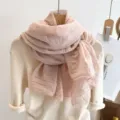 Pink pleated women scarf with delicate lace trim, soft lightweight neck warmer for daily wear. - Solid Color Scalloped Edge Pink