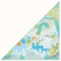 Silk triangular scarf featuring intricate jungle animal print design, elegant and fashionable. - Jungle Animals / Light Blue