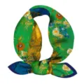 Detailed view of the vintage Van Gogh oil painting style silk scarf with floral art print pattern. - The Postman