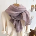 Korean vintage wrinkled solid color scarf with delicate lace edge, soft warm lightweight shawl. - Solid Color Scalloped Edge in Purplish Red