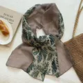 Retro Korean style spliced lightweight printed silk scarf, versatile layering accessory shawl for women. - WR Patchwork Leaves in Brown